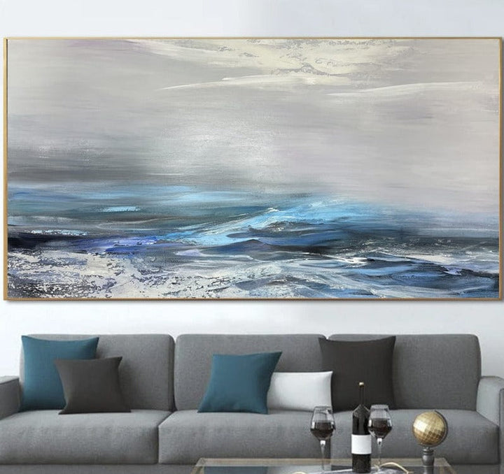 Original Ocean Landscape Painting on Canvas Abstract Marine Wall Art Textured Painting Handmade Art for Room Decor | TROUBLED OCEAN - trendgallery.ca