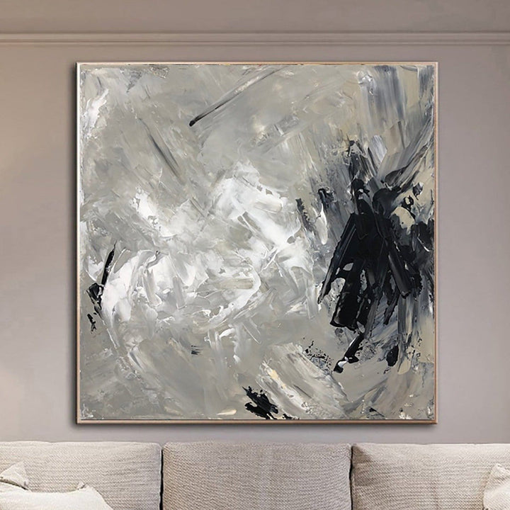 Abstract Gray Painting On Canvas Expressionist Painting Textured Black And White Wall Art Minimalist Black Blot Painting | BLOT - trendgallery.ca