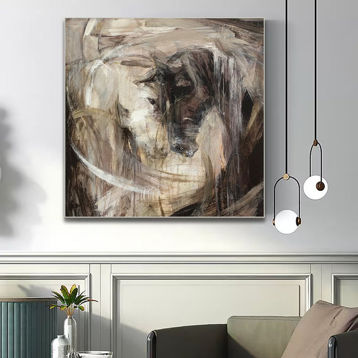 Horse Oil Painting on Canvas Abstract Horse Love Painting Equine Art for Horse Lover Brown Contemporary Wall Art Wall Decor | HORSE LOVE - trendgallery.ca