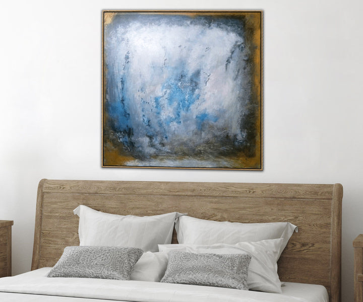 Abstract Painting in White, Blue and Brown | OUTSIDE - trendgallery.ca