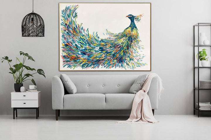 Abstract Peafowl Paintings On Canvas Colorful Peafowl Wall Art Wild Bird Painting Impasto Artwork 40x60 Art | GORGEOUS PEAFOWL
