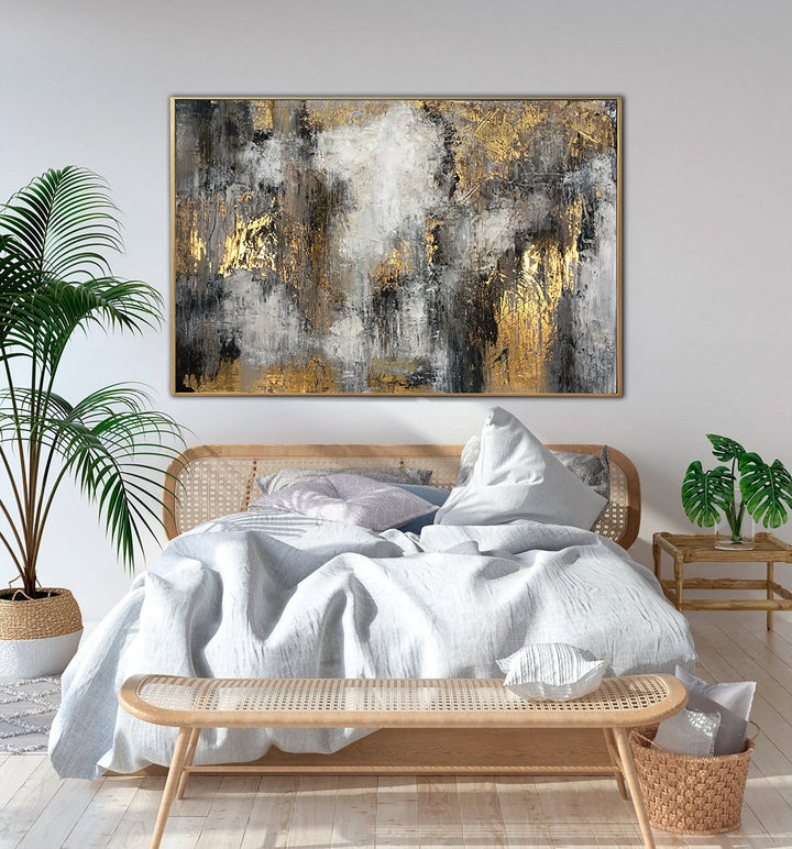 Large Abstract Oil Paintings On Canvas Gold Leaf Artwork Heavy Textured Wall Art Luxury Painting Original Hand Painted Art Wall Decor | ENERGY FLOWS - trendgallery.ca