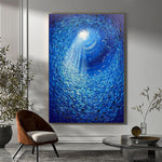 Abstract Fish Painting On Canvas Original Marine Artwork Blue Textured Wall Art for Office Decor | FISH WHIRLPOOL