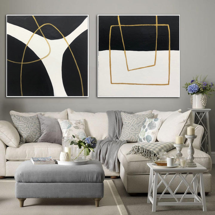 Abstract Black And White Diptych Paintings On Canvas Original Textured Fine Art Modern Wall Art Hand Painted Art | UNKNOWN POWER