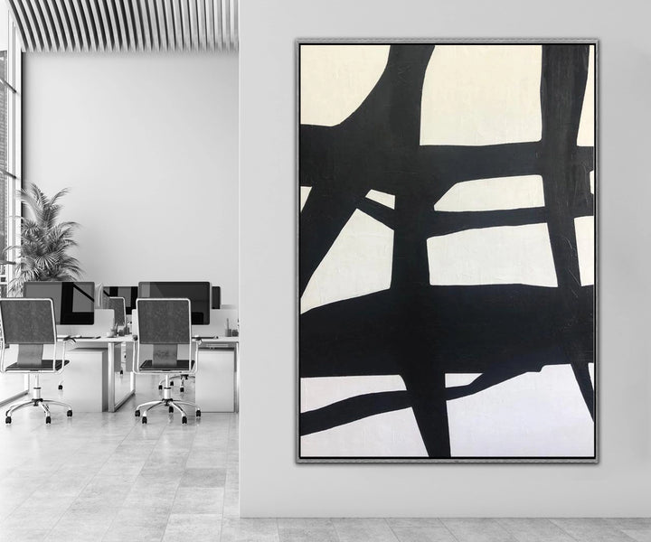 Extra Large Black And White Paintings On Canvas Abstract Painting Franz Kline style White Paintings | TOWER TOP - trendgallery.ca