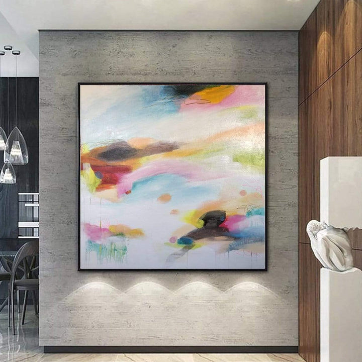 Large Colorful Painting On Canvas White Abstract Art Contemporary Wall Art | WATERCOLOR SUNSET - trendgallery.ca