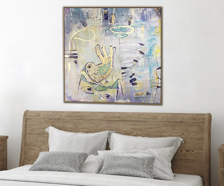 Extra Large Abstract Painting Gray Canvas Art Bird Wall Art Bird Painting | IN THE ANIMAL WORLD - trendgallery.ca