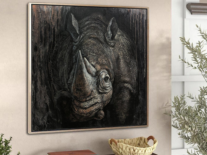 Rhinoceros Painting On Canvas Abstract Animal Wall Art Rhino Textured Art Monochrome Artwork Realistic Wild Animal Wall Art Oil Painting | RHINO - trendgallery.ca