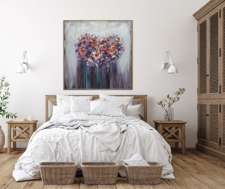 Extra Large Original Colorful Flower Heart Painting Abstract Love Fine Art Floral Painting On Canvas Modern Oil Artwork | FLORAL LOVE