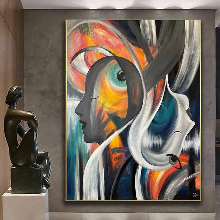 Large Figurative Art on Canvas: Abstract Faces Painting Modern Textured Wall Art for Living Room Wall Decor | SOUL MATES - trendgallery.ca