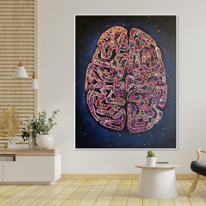 Original Abstract Brain Paintings On Canvas Textured Doctor Office Wall Hanging Artwork, Modern Oil Handmade Painting for Decor | BRAINSTORM