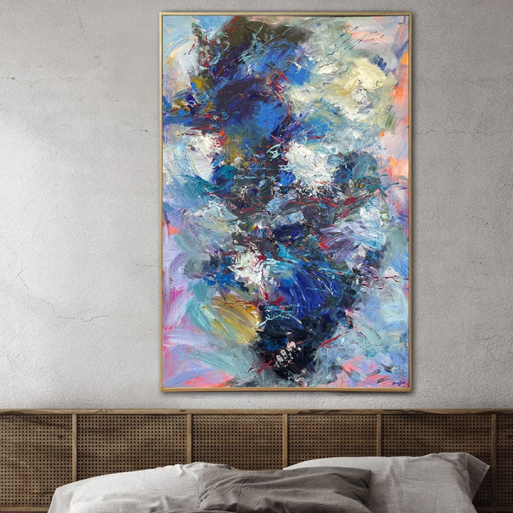 Original Blue Oil Painting Large Colorful Acrylic Canvas Art Acrylic Painting On Canvas Modern Handmade Living Room Wall Artwork | ANEMONE CARMEL BLUE - trendgallery.ca
