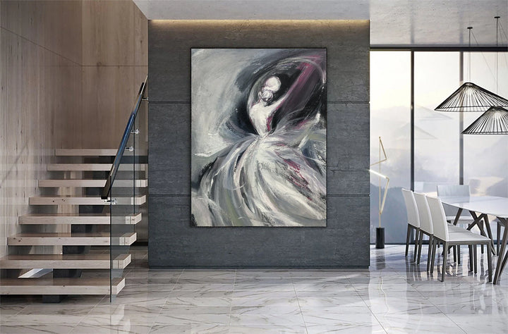 Large Abstract Ballerina Painting on Canvas Black And White Art Original Artwork Oil Painting Contemporary Wall Art for Living Room Decor | MARY
