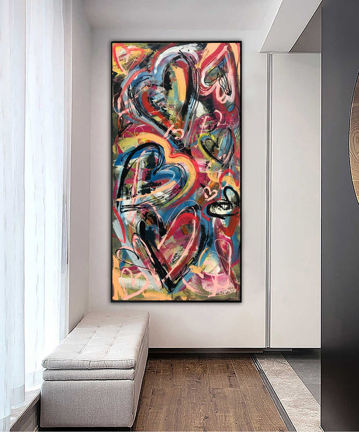 Abstract Colorful Wall Art Original Hearts Painting on Canvas Vibrant Artwork Street Style Wall Art Original Fine Art | EXPRESSION OF LOVE