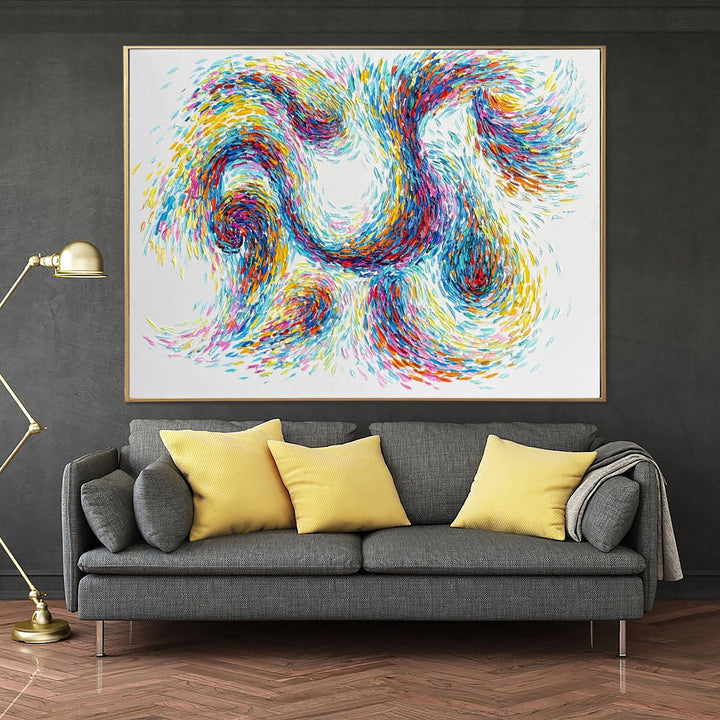 Abstract Waves Wall Art Canvas Modern Colorful Painting Contemporary Artwork Original Impasto Painting for Bedroom Wall Decor | DROP OF WATER