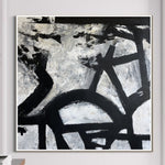 Abstract Black and White Paintings on Canvas, Franz Kline Style Art, Textured Minimalist Painting, Modern Monochrome Art for Home Wall Decor | MONOCHROME VISUALIZATION
