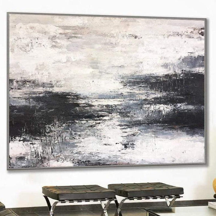 Abstract Oil Painting Oversized Artwork Black And White Painting On Canvas | FOGGY MORNING - trendgallery.ca