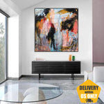 Large Abstract Colorful Wall Art Vivid Artwork Modern Hand Painted Art Original Fine Art Unique Painting above Bed Wall Decor | FLASHES OF LIGHT 46"x46"