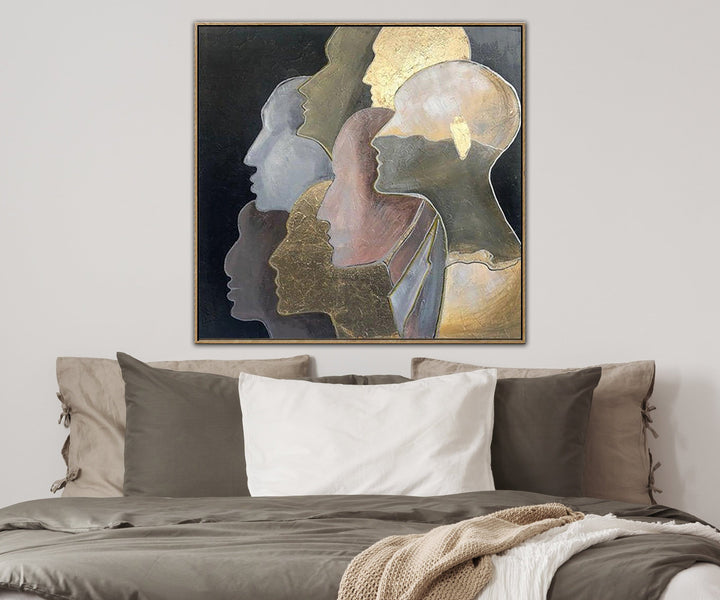 Large Gold Leaf Painting Humans Abstract Painting Abstract Faces Painting | UNITY - trendgallery.ca
