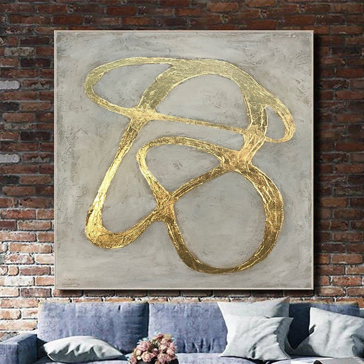 Large Gray Abstract Canvas Painting Gold Leaf Textured Contemporary Fine Art Handmade Artwork Modern Wall Art | GOLDEN PATH - trendgallery.ca