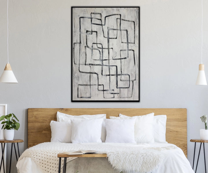 Abstract Maze Painting On Canvas Black And White Labyrinth Minimalist Wall Art Modern Wall Decor | ENDLESS LABYRINTH