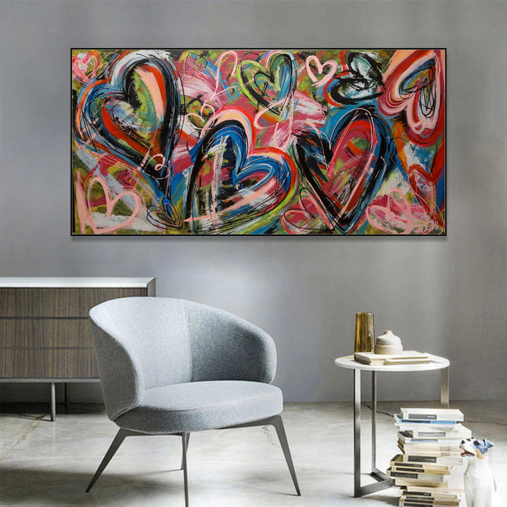 Original Hearts Artwork Colorful Street Style Oil Painting Textured Wall Art Decor for Home | EXPRESSION OF LOVE