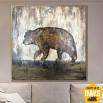 Large Bear Oil Painting Wall Art Animal Painting Canvas Oil Painting Abstract Bear Wall Art Living Room Wall Canvas Art | FOREST DWELLER 21.65"x21.65"