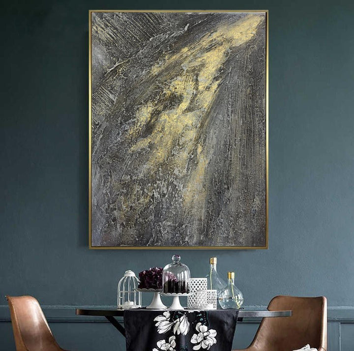 Extra Large Acrylic Abstract Painting On Canvas Modern Wall Art Gold Painting Grey Wall Art | MILKY WAY - trendgallery.ca