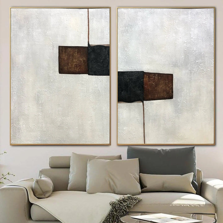 Large Minimalist Beige Diptych Paintings On Canvas Abstract Set Of 2 Paintings In Beige And Brown Colors Original Decor | CONTRACTIONARY RESEMBLANCE - trendgallery.ca