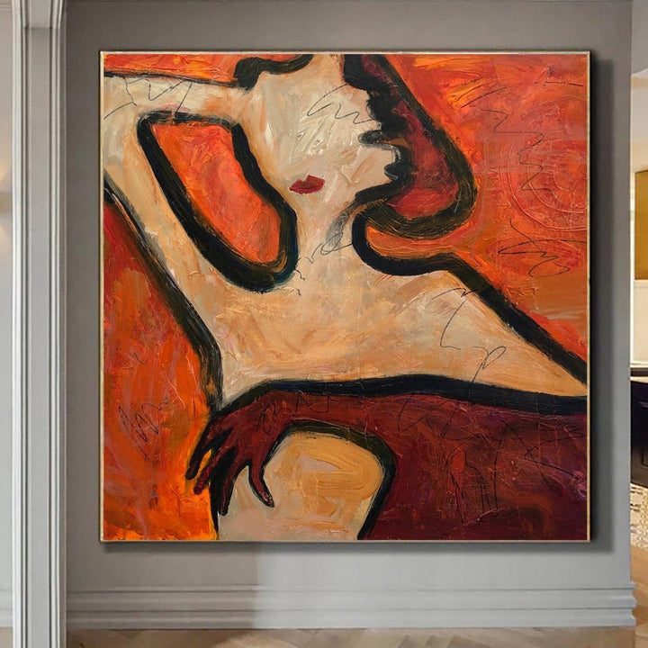 Large Original Woman Paintings On Canvas Abstract Minimalistic Wall Art Modern Figurative Fine Art | WOMAN IN RED - trendgallery.ca