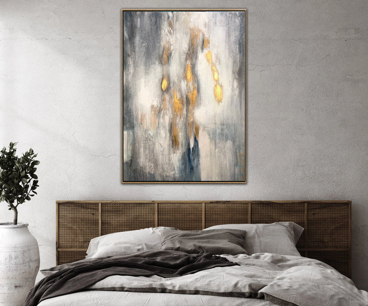 Extra Large Acrylic Abstract Canvas Gray Oil Painting Abstract Modern Art Gold Leaf Contemporary Art | GOLDEN RAIN - trendgallery.ca