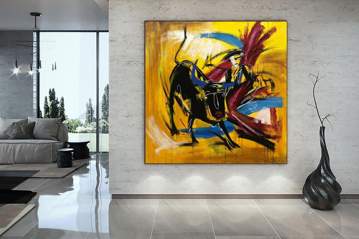 Extra Large Abstract Bullfight Paintings On Canvas Yellow Corrida Wall Art Modern Wall Decor | SPANISH MOTIVES - trendgallery.ca
