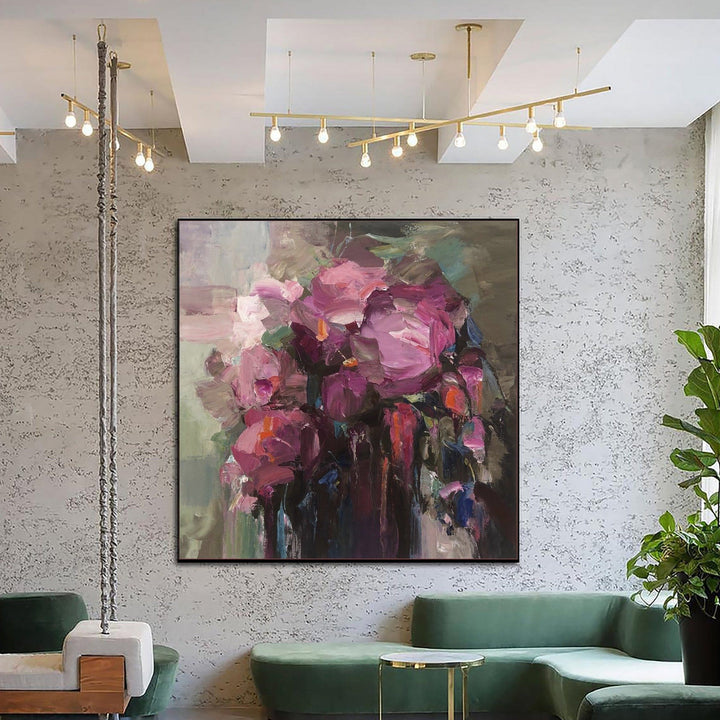 Abstract Flowers Paintings On Canvas Floral Art Impasto Painting Pink Flowers Bouquet Painting Heavy Textured Art | BLOOMING BOUQUET - trendgallery.ca