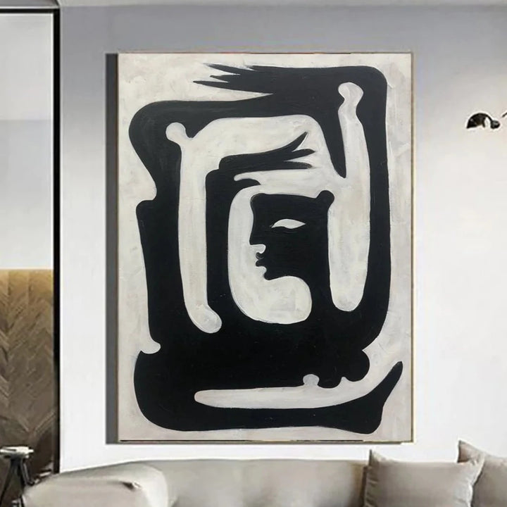 Large Abstract Painting on Canvas Minimalist Art Black And White Female Canvas Art Figurative Artwork Hand Painted Art Textured Painting | KARATE - trendgallery.ca