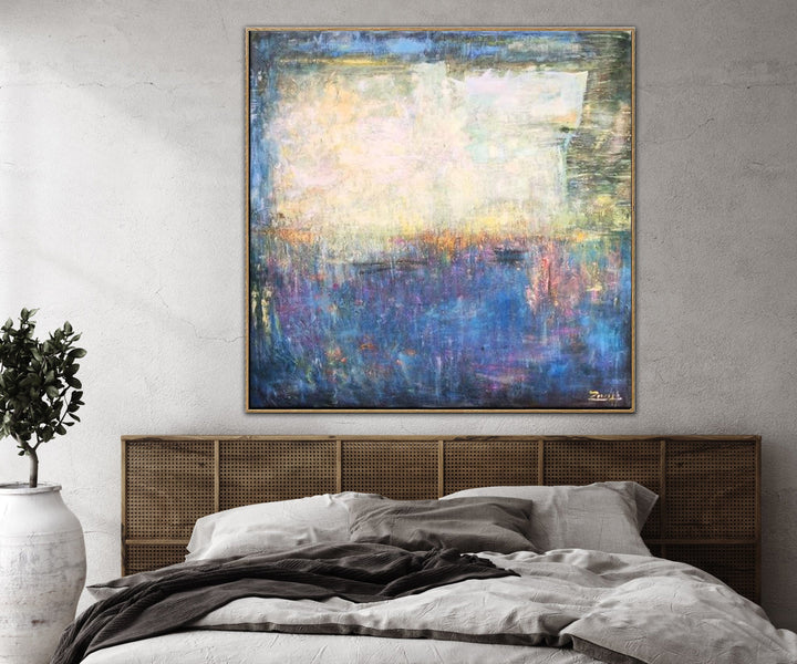 Abstract Colorful Wall Art Yellow Painting Blue Canvas Art Oil Abstract Painting | INDIGO WAVE - trendgallery.ca