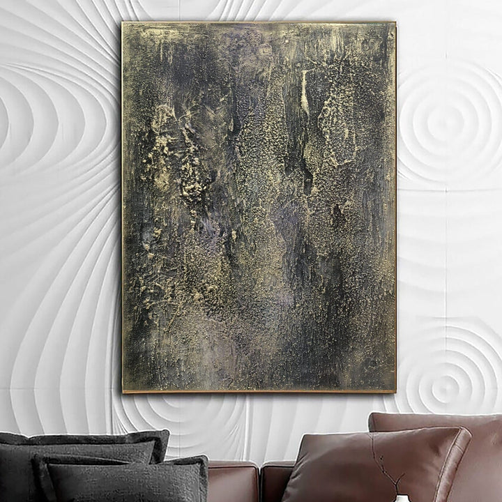 Large Abstract Painting on Canvas Monochrome Wall Art Gold Artwork Heavy Textured Painting Unique Artwork for Aesthetic Room Decor | LAVA - trendgallery.ca