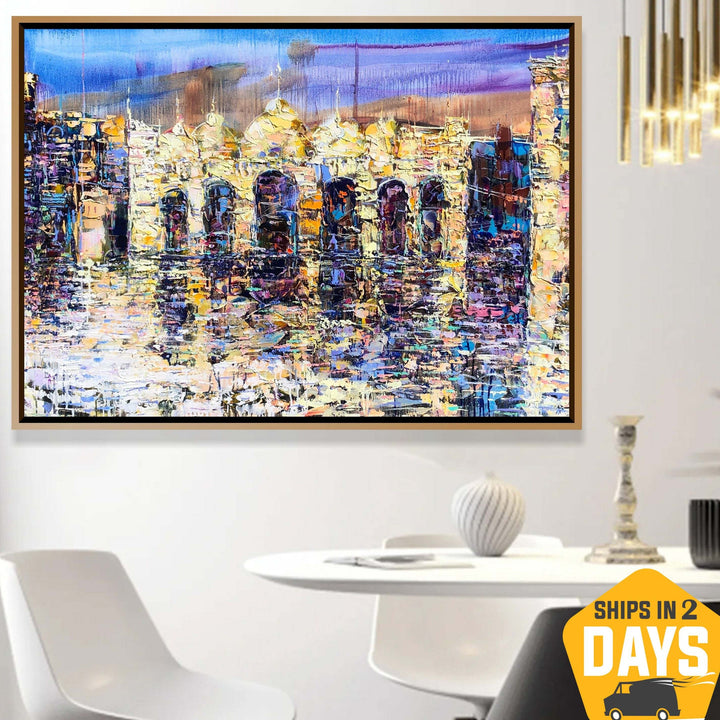 Abstract Colorful Palace Paintings on Canvas Textured Impasto Artwork Venice Landscape Painting | ST MARK'S BASILICA 33.5"x45"