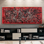 Jackson Pollock Style Paintings On Red Abstract Canvas Art Modern Fine Art Handmade Wall Art | SCARLET DREAMS