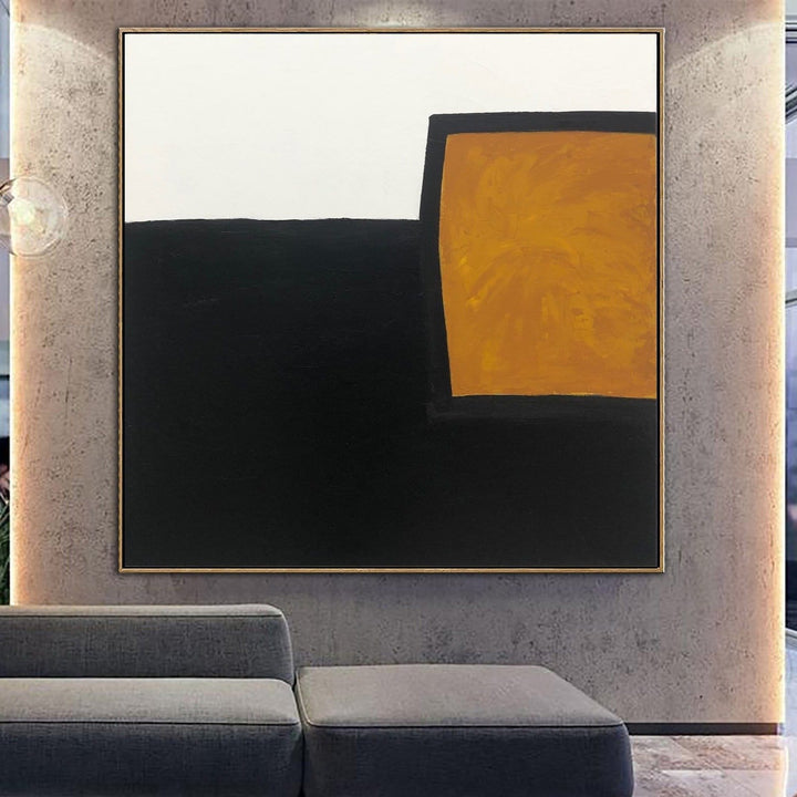 Large Original Abstract Black And White Painting On Canvas Orange Artwork Abstract Fine Art Minimalist Geometric Wall Art | FRAGILE LINE - trendgallery.ca