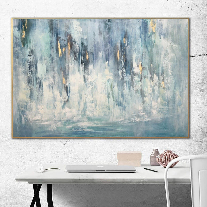 Original Oversize Light Blue Painting Abstract Canvas White Painting Living Room Wall Art Modern Large Wall Art Frame Painting Office Decor | LEISURELY AWAKENING