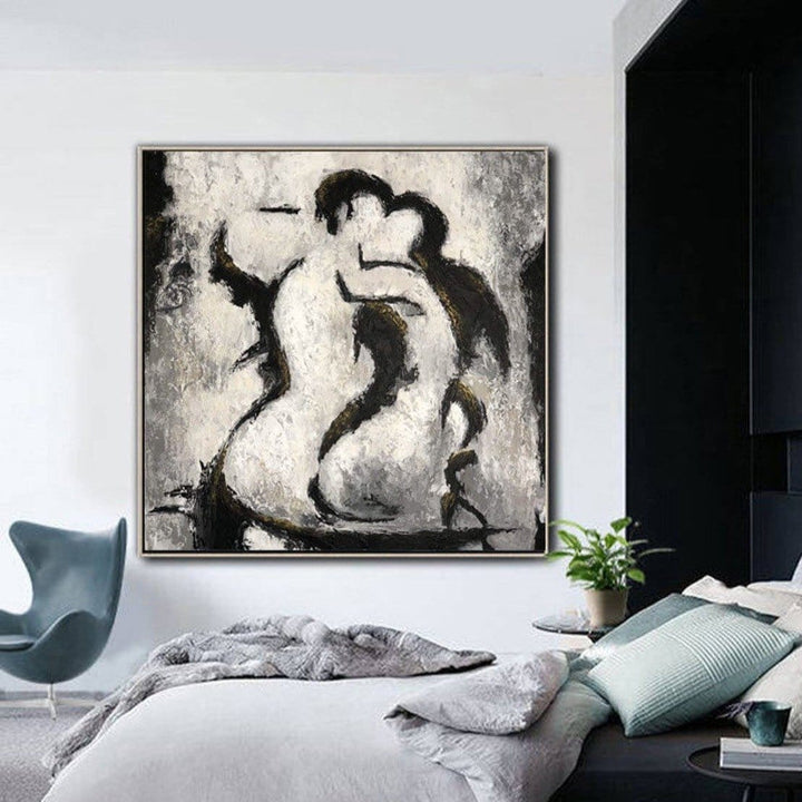Xl Canvas Art Black And White Oil Painting Figurative Art Original Love Romantic Wall Art | GREY ANGEL