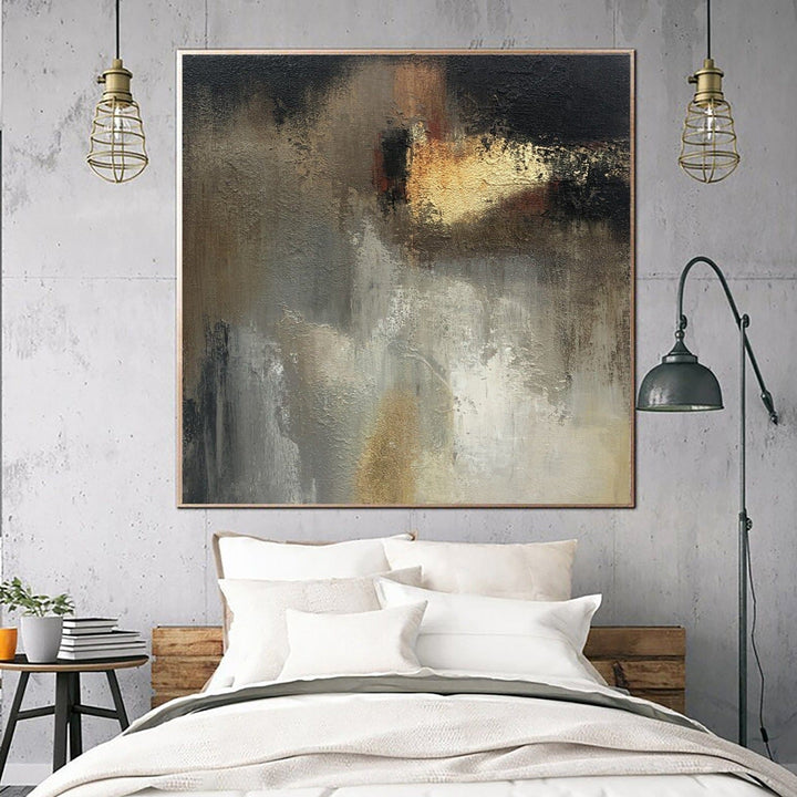 Large Abstract Painting Oil Paintings On Canvas Gray Painting Contemporary Art Gold Painting Original Living Room Wall Art Framed Modern Art | GOLDEN MOMENT - trendgallery.ca