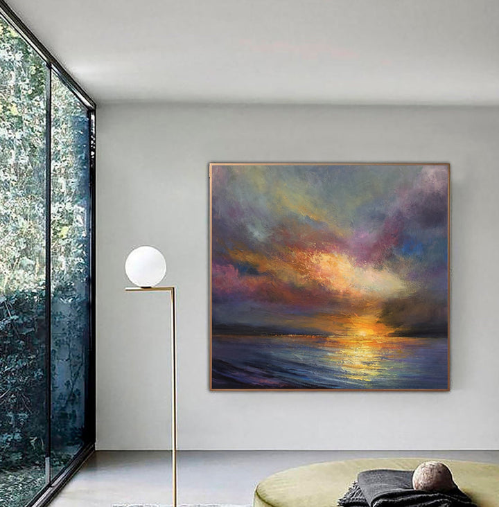 Ocean Painting on Canvas Sunset Wall Art Impressionist Art Oil Seascape Painting Fine Art Contemporary Art Living Room | SUNSET OVER THE OCEAN - trendgallery.ca