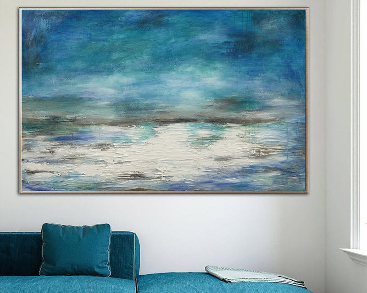 Large Abstract Seascape Painting on Canvas Oceanscape Wall Art Hand-Painted Artwork Modern Oil Painting for Aesthetic Room Decor | SILENT SEA