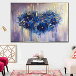 Large Abstract Flowers Painting On Canvas Modern Wall Art Very Peri Contemporary Art Very Peri Artwork | FLOWER HEART