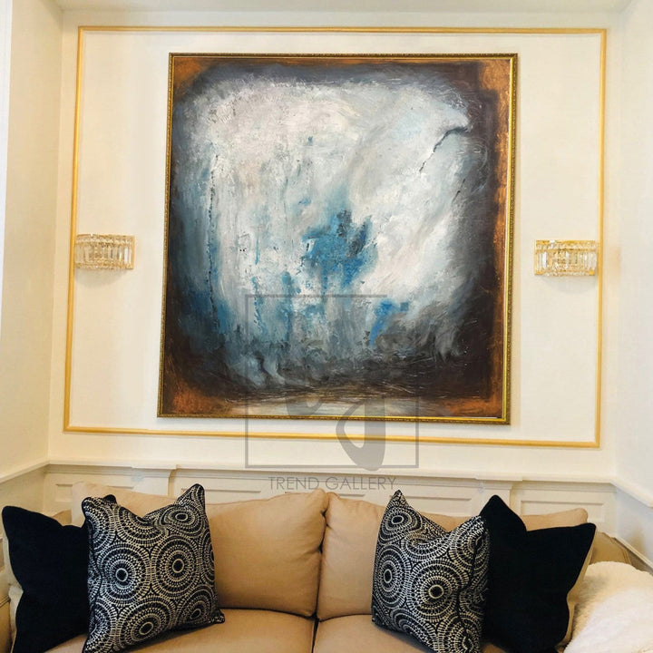 Abstract Painting in White, Blue and Brown | OUTSIDE - trendgallery.ca