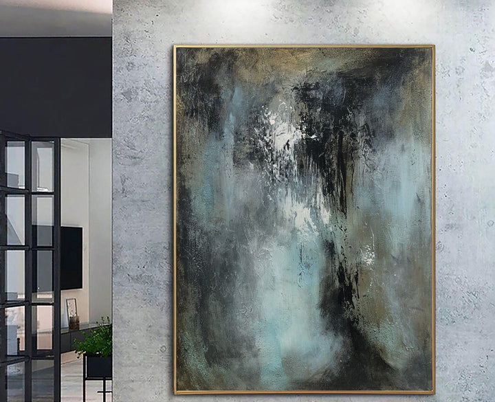 Large Abstract Painting Black Canvas Art Turquoise Painting Aesthetic Wall Art Modern Canvas Art Apartment Gift Above Fireplace Decor | SPIRIT OF NATURE - trendgallery.ca