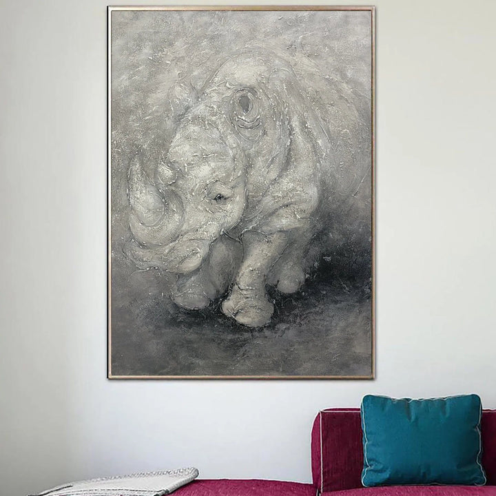 Huge Rhinoceros Wall Art Large Original Painting Animal Acrylic Painting On Canvas Wall Canvas Art Original Living Room Wall Art Framed | WISE RHINOCEROS - trendgallery.ca