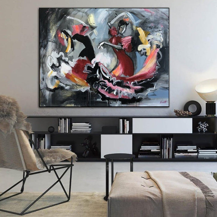Large Acrylic Abstract Woman Painting Gray Wall Art Unique Gray Wall Decor | LET'S DANCE - trendgallery.ca