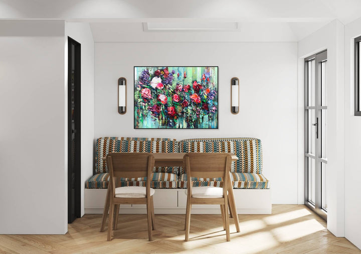 Abstract Bloming Flowers Field Paintings On Canvas, Modern Acrylic Floral Artwork, Romantic Expressionist Painting, Heavy Textured Art Decor | BLOOMING FIELD